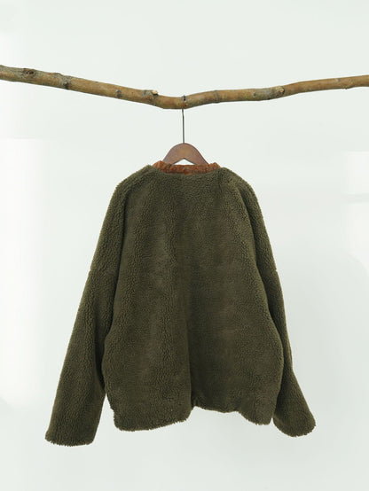 小ぶりなフラワープリントが可愛い◇コーデュロイ ボア裏地 オリエンタル ドロップショルダージャケット◇