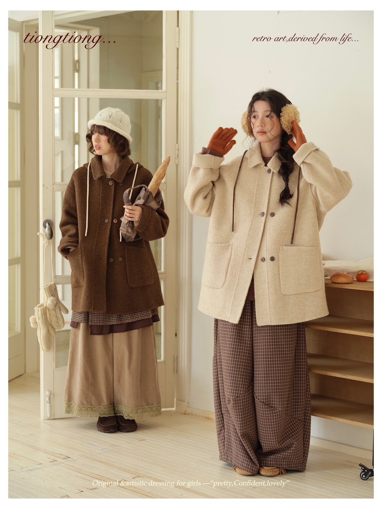 ２色展開◇ダブルフェイスウールで暖かドロップショルダーゆったり ショートコート◇