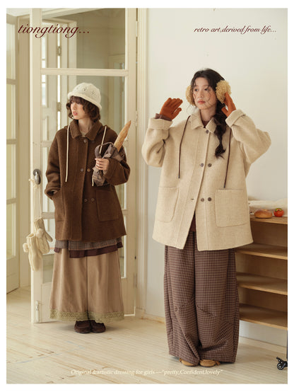 ２色展開◇ダブルフェイスウールで暖かドロップショルダーゆったり ショートコート◇