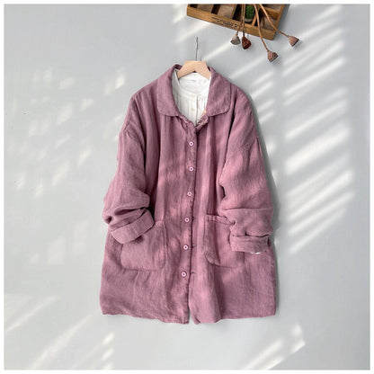 5色展開◇うっすら中綿  ドロップショルダーリネン ロングジャケット◇