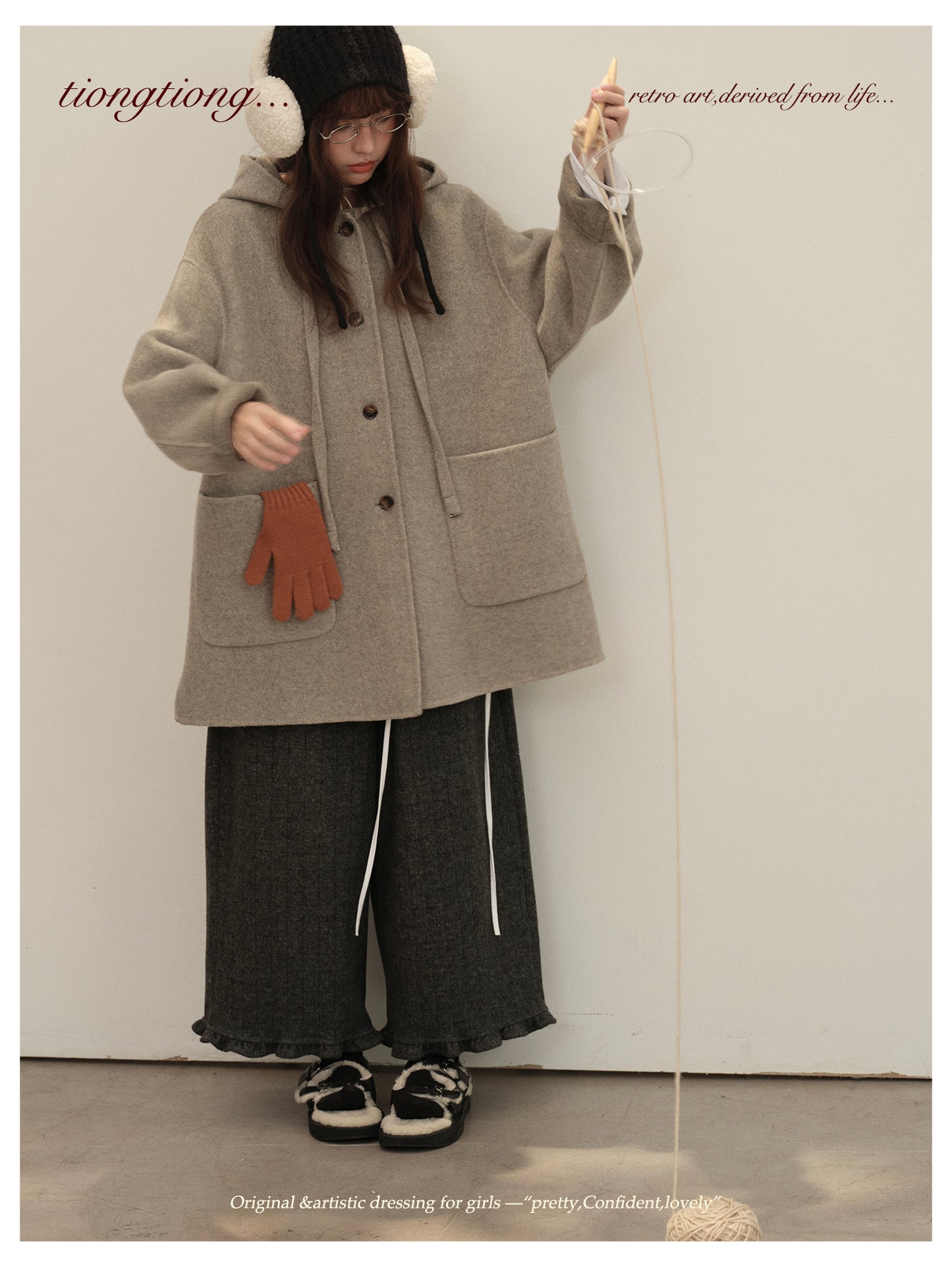 3色展開◇ダブルフェイス カシミア×メリノウールで暖かドロップショルダーゆったり フーディーコート◇