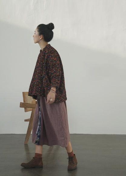 2色展開◇小花柄コットン生地 ゆったりシルエット 中綿 オリエンタル ジャケット◇