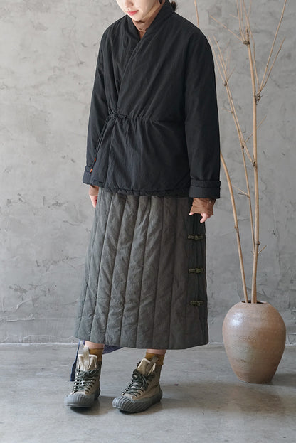 ３色展開◇中綿 ゆったりシルエット ドロップショルダー オリエンタル ノーカラージャケット◇