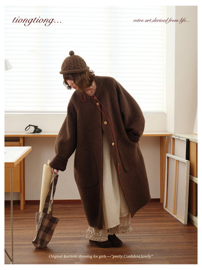 ◇ダブルフェイスウールで暖か ラグランスリーブゆったり コート◇