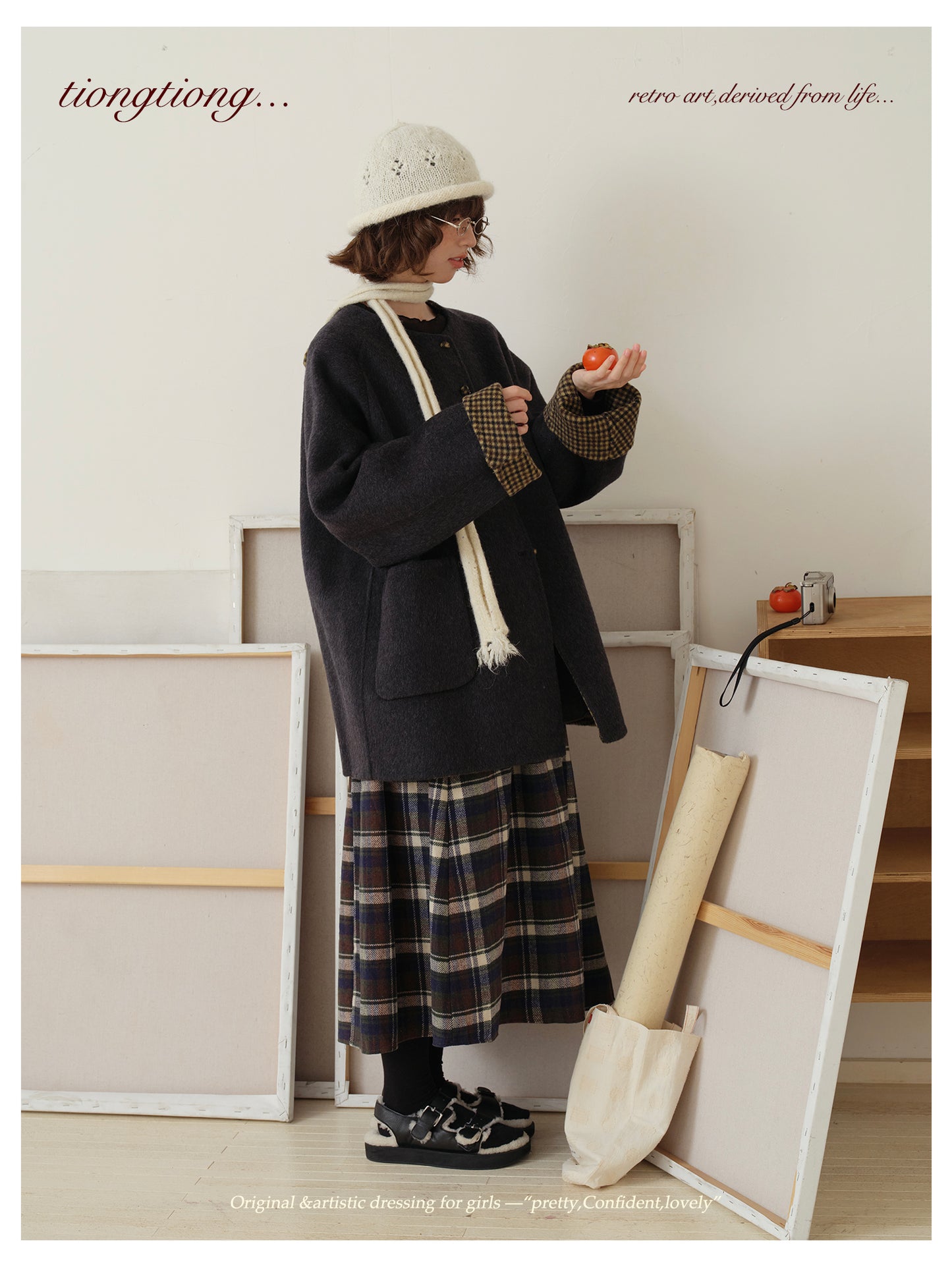 △ダブルフェイスウール×キャメルで暖か ドロップショルダーゆったり  ノーカラーコート△