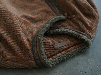 小ぶりなフラワープリントが可愛い◇中綿コーデュロイ ボア装飾 オリエンタルコート◇