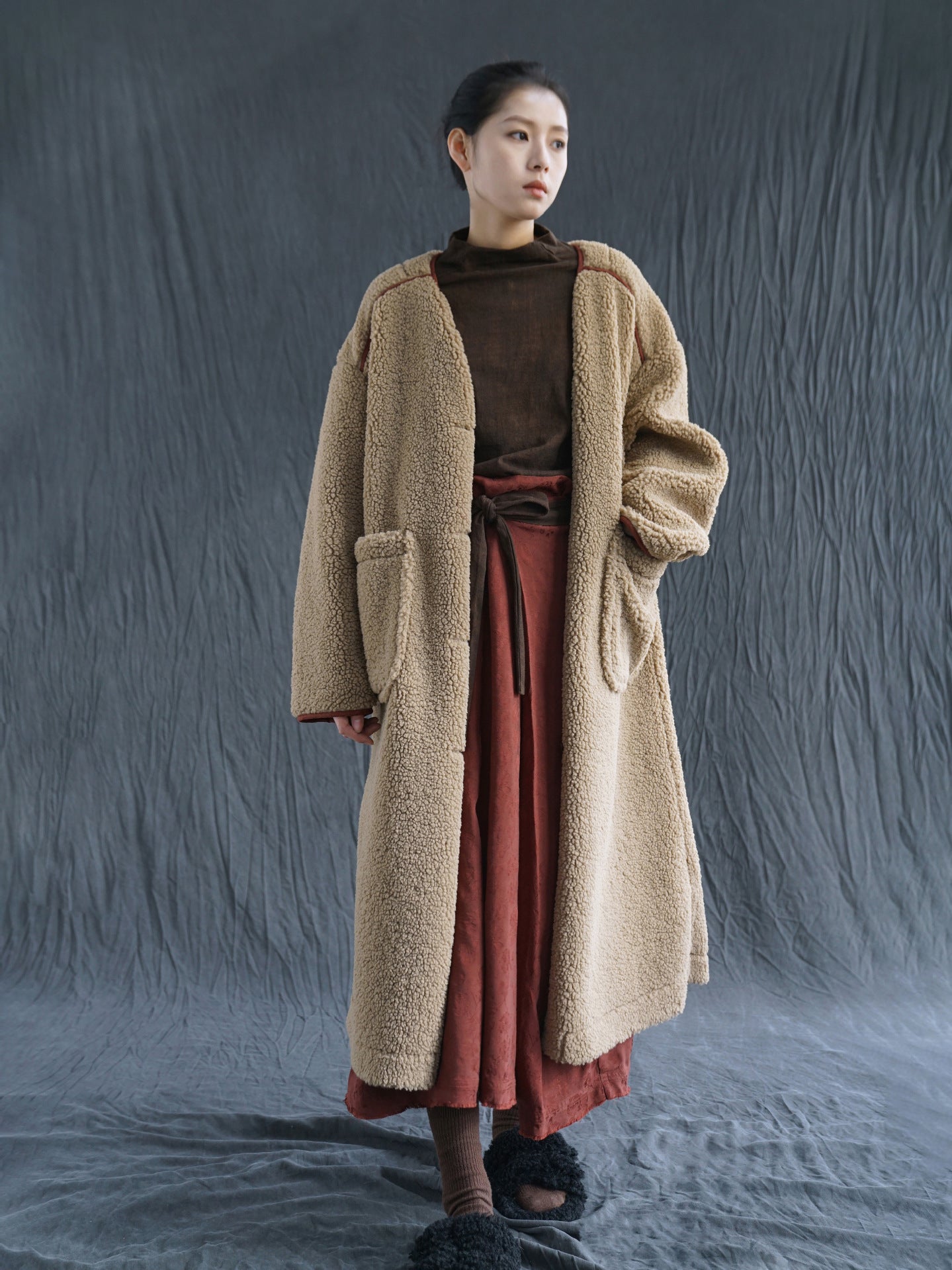 ２色展開◇ドロップショルダーゆったりシルエットボアコート◇