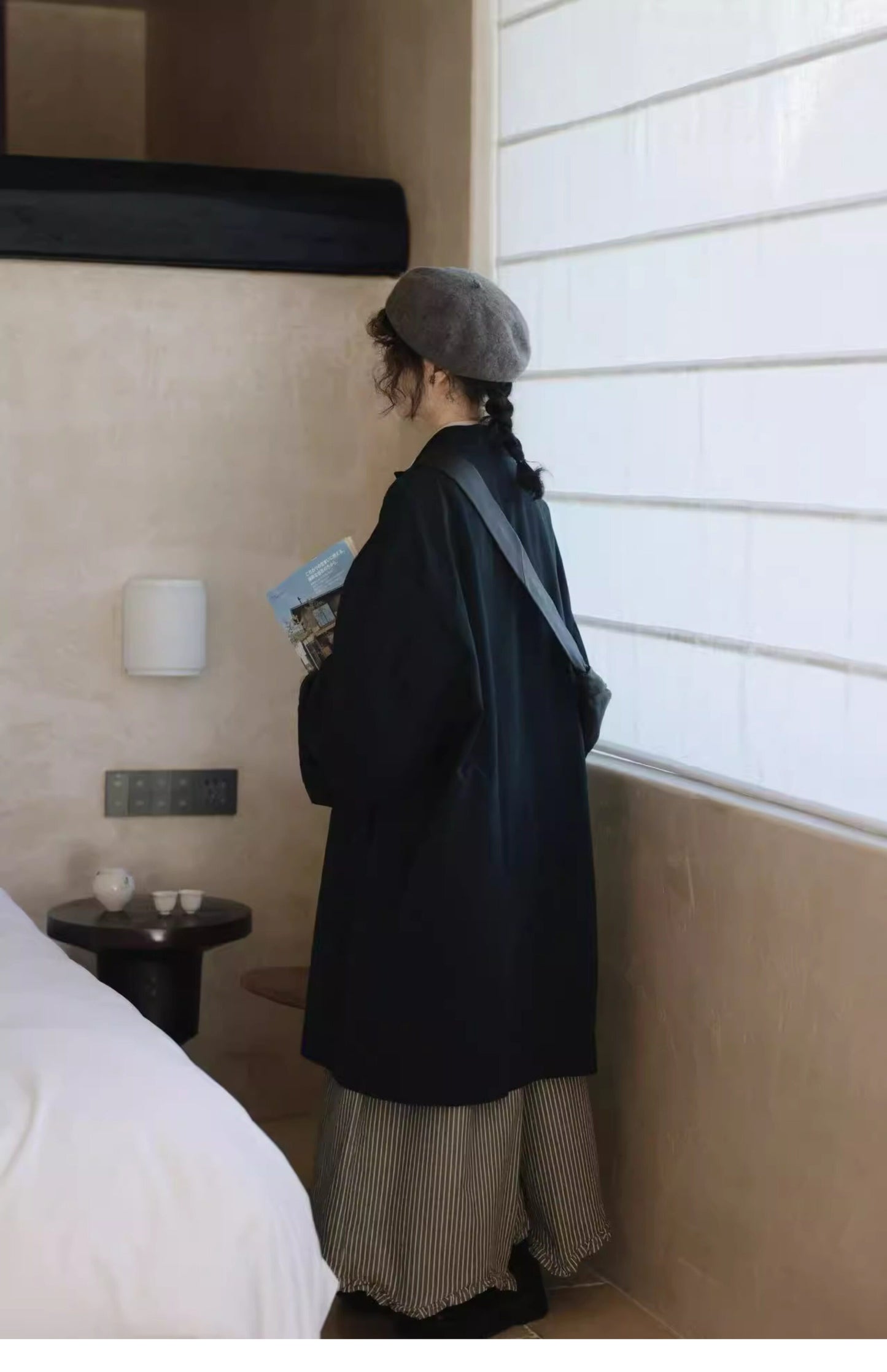 ブラックネイビーの絶妙な色味もかっこいい◇ドロップショルダー  コットンゆったりスプリングコート◇
