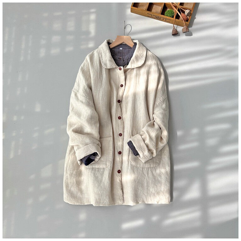 5色展開◇うっすら中綿  ドロップショルダーリネン ロングジャケット◇