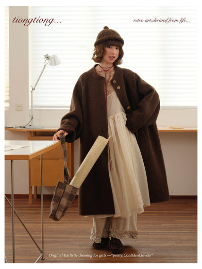 ◇ダブルフェイスウールで暖か ラグランスリーブゆったり コート◇