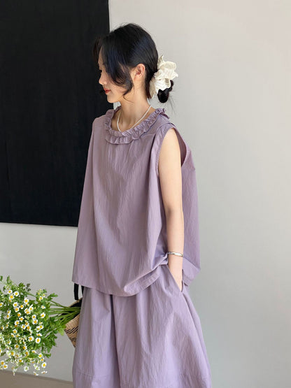 セットアップデザイン◇2色展開◇フリルネックブラウス＆ロングスカート◇M/Lサイズ