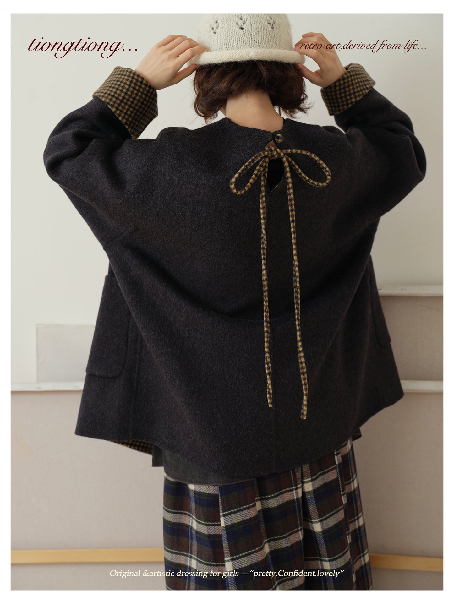 △ダブルフェイスウール×キャメルで暖か ドロップショルダーゆったり  ノーカラーコート△