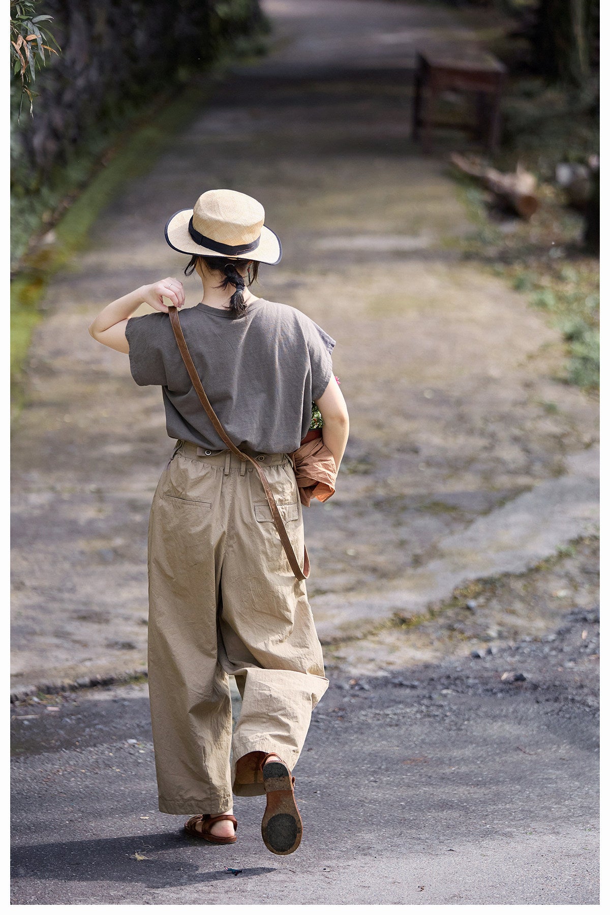 ◇コットン  サスペンダー付きフルレングスワイド イージーパンツ◇S/M/L