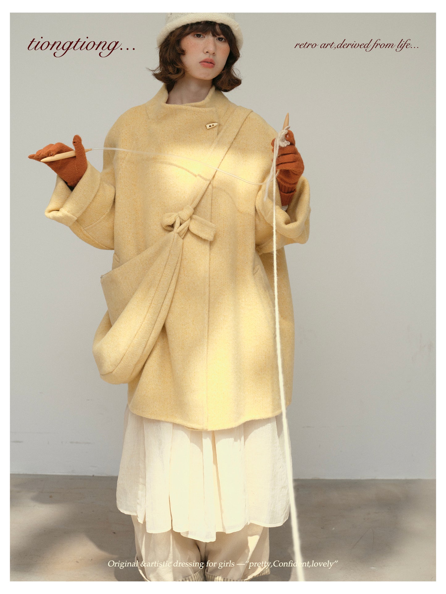 3色展開◇ダブルフェイス ウール×キャメルウールで暖かドロップショルダーゆったりコート◇バッグ付き