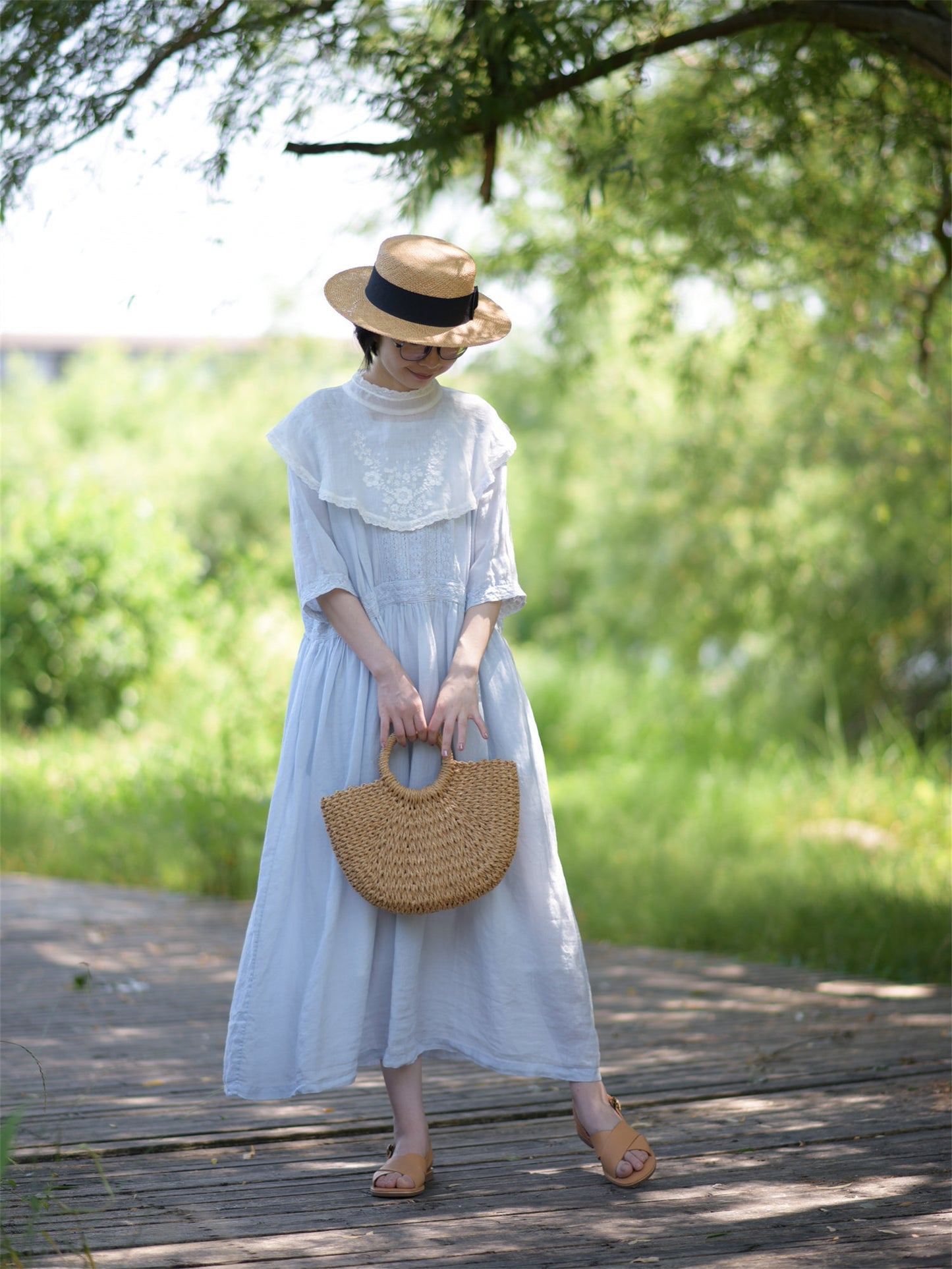 ◇レース＆ピンタック  ラミー ウエストギャザー スクウェアネックワンピース◇