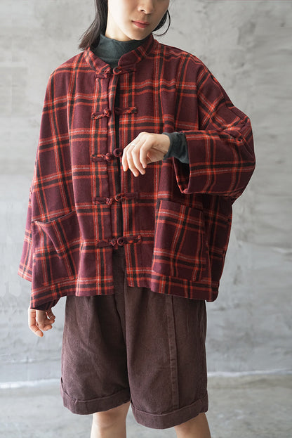 ◇ウール チェックパターン ドロップショルダー オリエンタル ジャケット◇