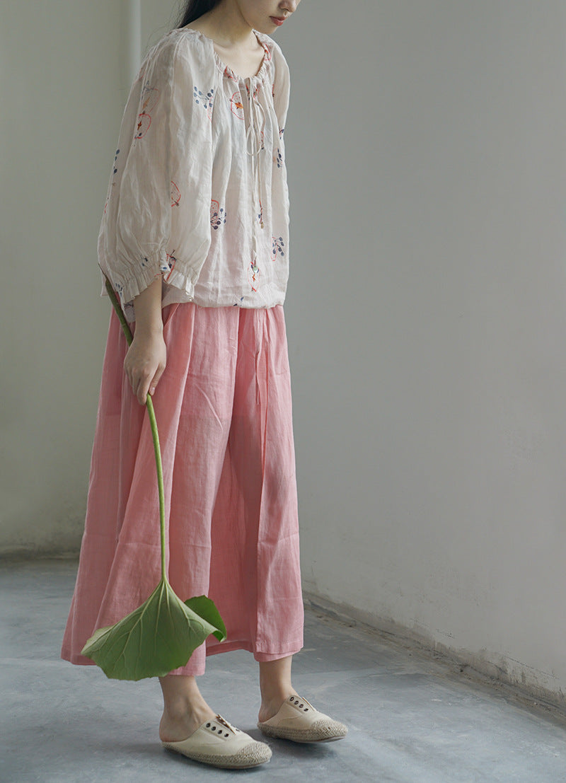 △薄手生地で夏場にピッタリ▽ラミー 8分丈ブラウス シャツ△