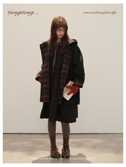 3色展開◇ダブルフェイス カシミア×メリノウールで暖かドロップショルダーゆったり フーディーコート◇