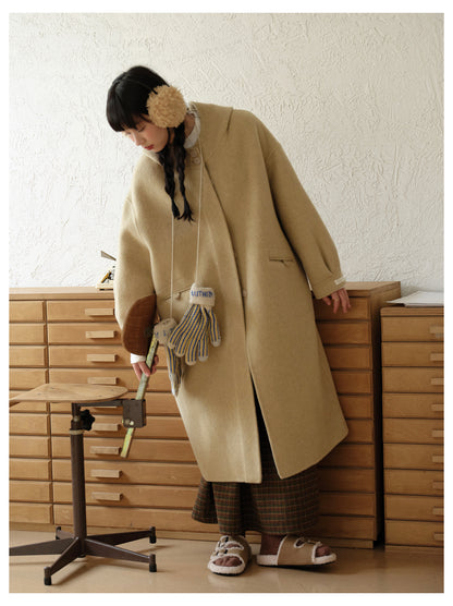 ◇ダブルフェイス メリノウールで暖かドロップショルダーゆったり フーディーコート◇