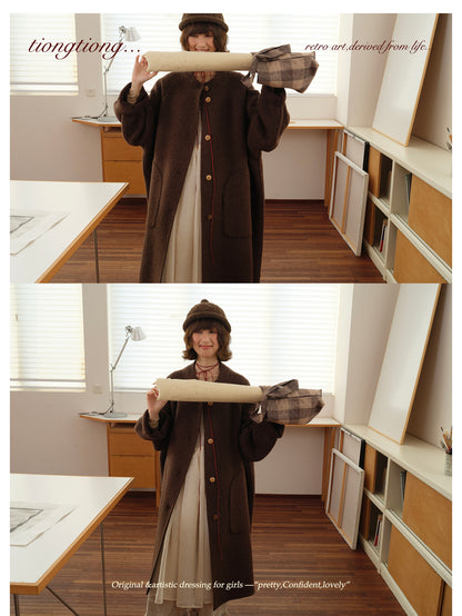 ◇ダブルフェイスウールで暖か ラグランスリーブゆったり コート◇