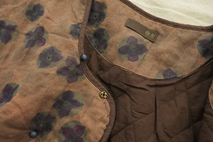 絶妙な色味のボタニックプリント☆ラミー100％で風通し良く夏にピッタリ フレンチスリーブ シャツ☆