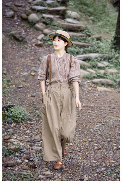 ◇コットン  サスペンダー付きフルレングスワイド イージーパンツ◇S/M/L