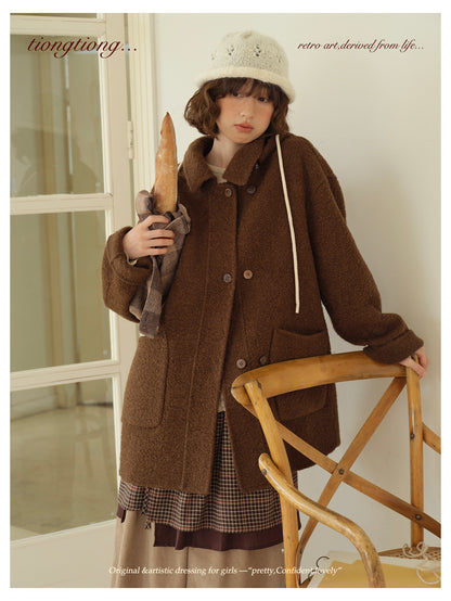 ２色展開◇ダブルフェイスウールで暖かドロップショルダーゆったり ショートコート◇