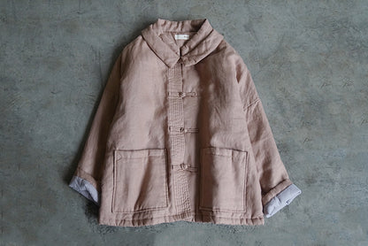 3色展開◇100%リネン ドロップショルダー 中綿オリエンタルカバーオールジャケット◇