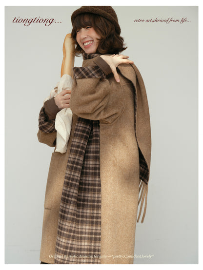 △リバーシブル ダブルフェイスウールで暖か ゆったり  ノーカラーコート△