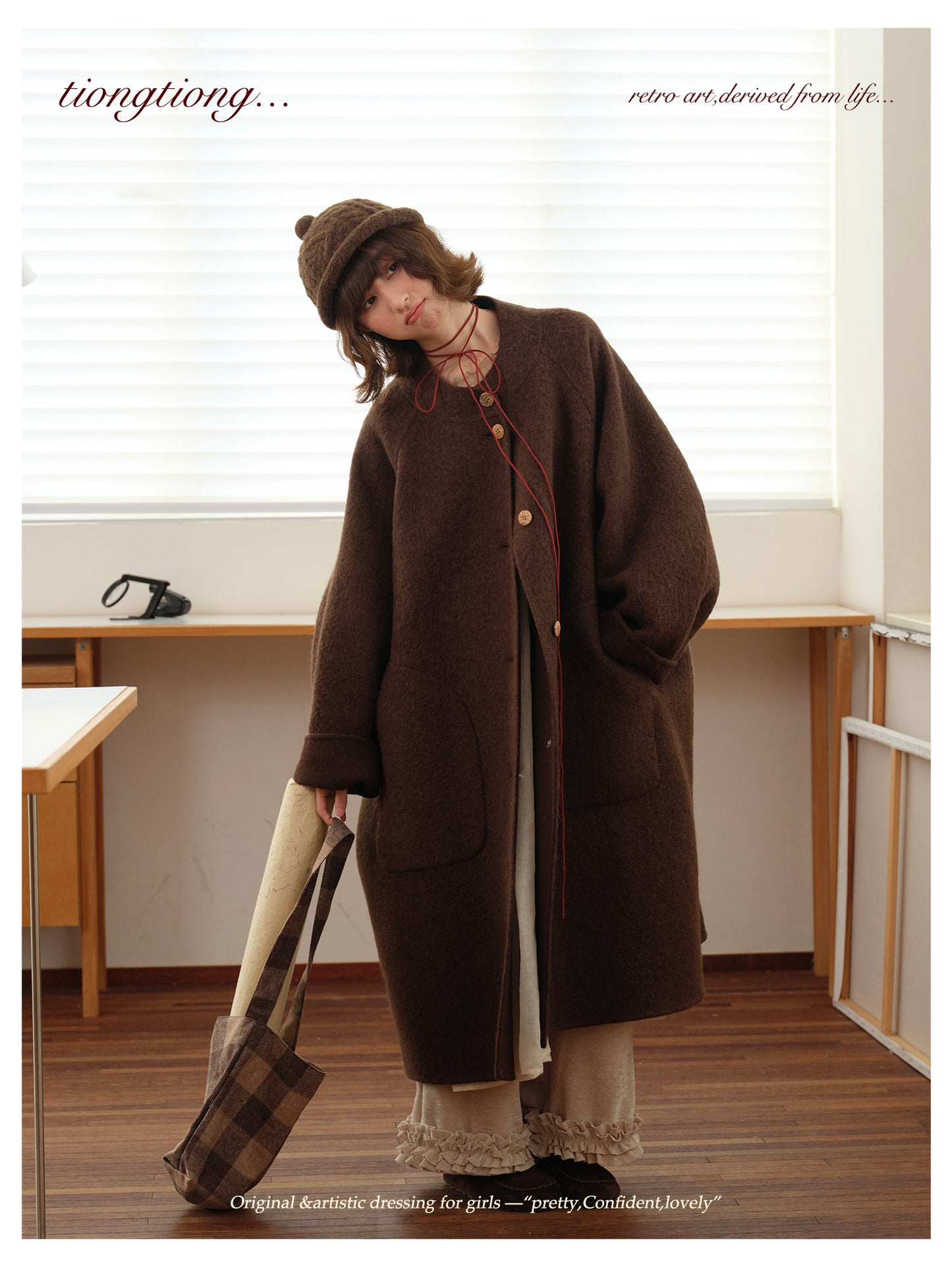 ◇ダブルフェイスウールで暖か ラグランスリーブゆったり コート◇