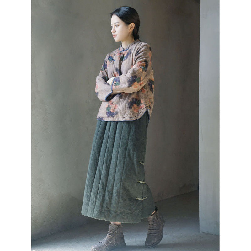 3色展開◇美しいオリエンタルプリント コットン中綿入りで保温性もある◇総柄ジャケット◇