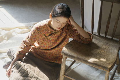 3色展開◇美しいオリエンタルプリント コットン中綿入りで保温性もある◇総柄ジャケット◇
