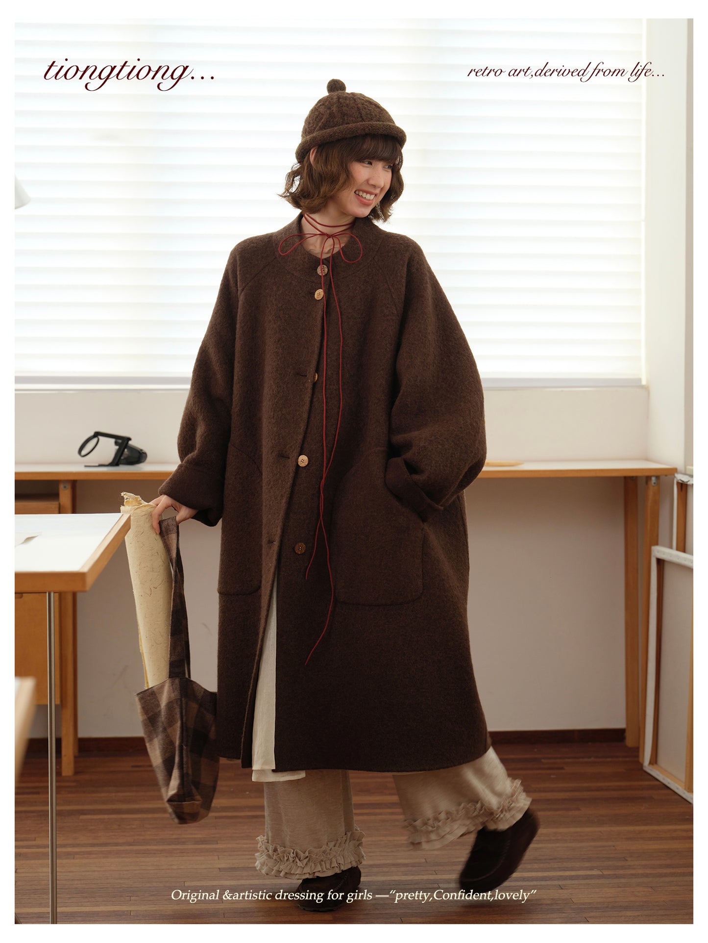 ◇ダブルフェイスウールで暖か ラグランスリーブゆったり コート◇