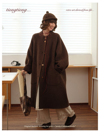 ◇ダブルフェイスウールで暖か ラグランスリーブゆったり コート◇