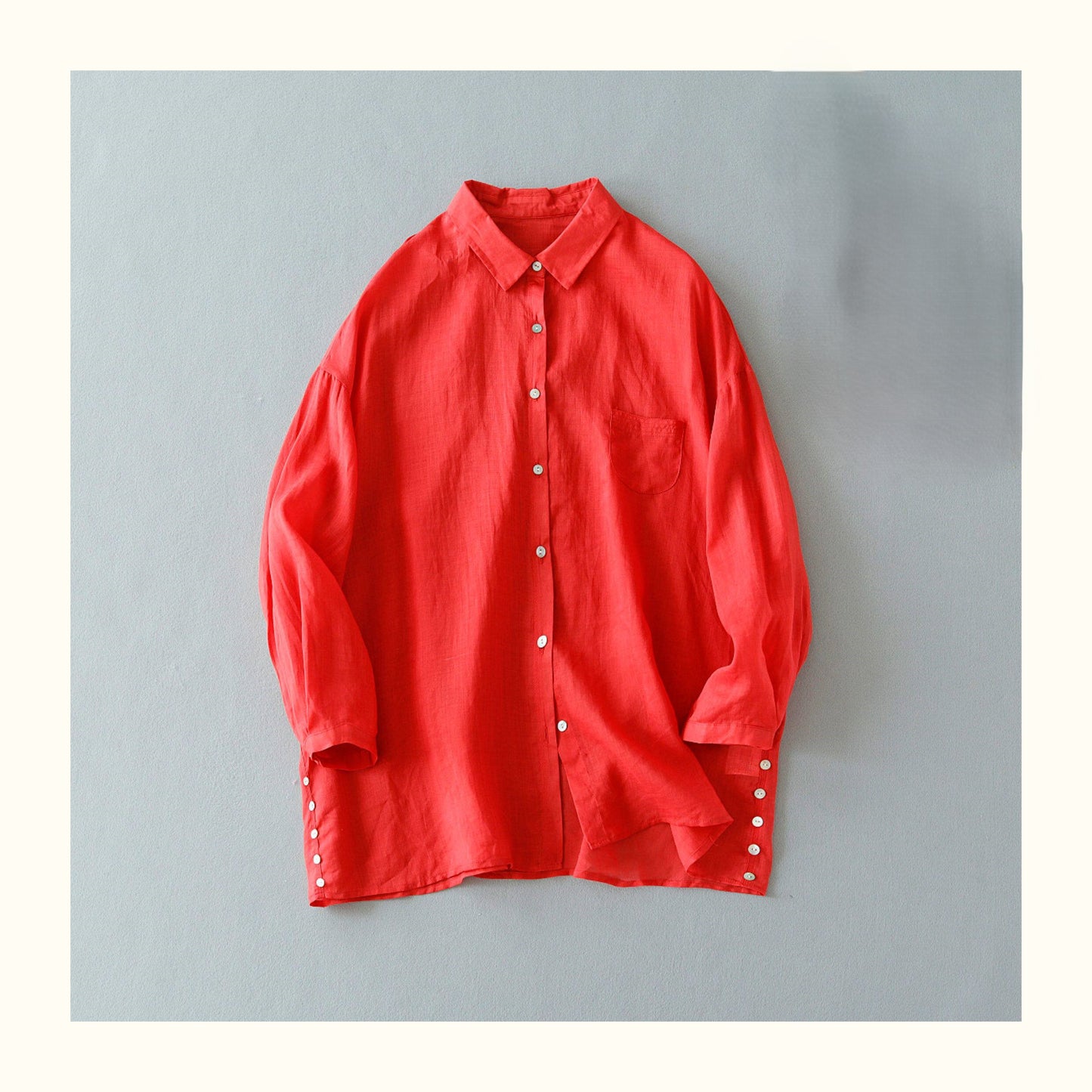 6色展開◇ゆったりシルエット◇ラミー ドロップショルダー 9分丈シャツ ブラウス ◇