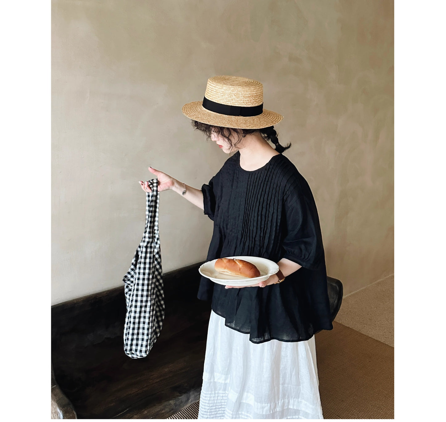 ☆品のあるピンタック＆ギャザー☆リネンシャツ☆