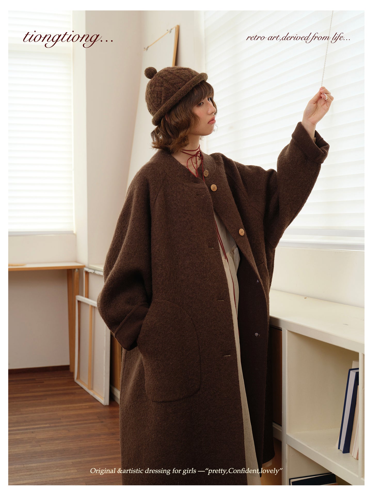 ◇ダブルフェイスウールで暖か ラグランスリーブゆったり コート◇