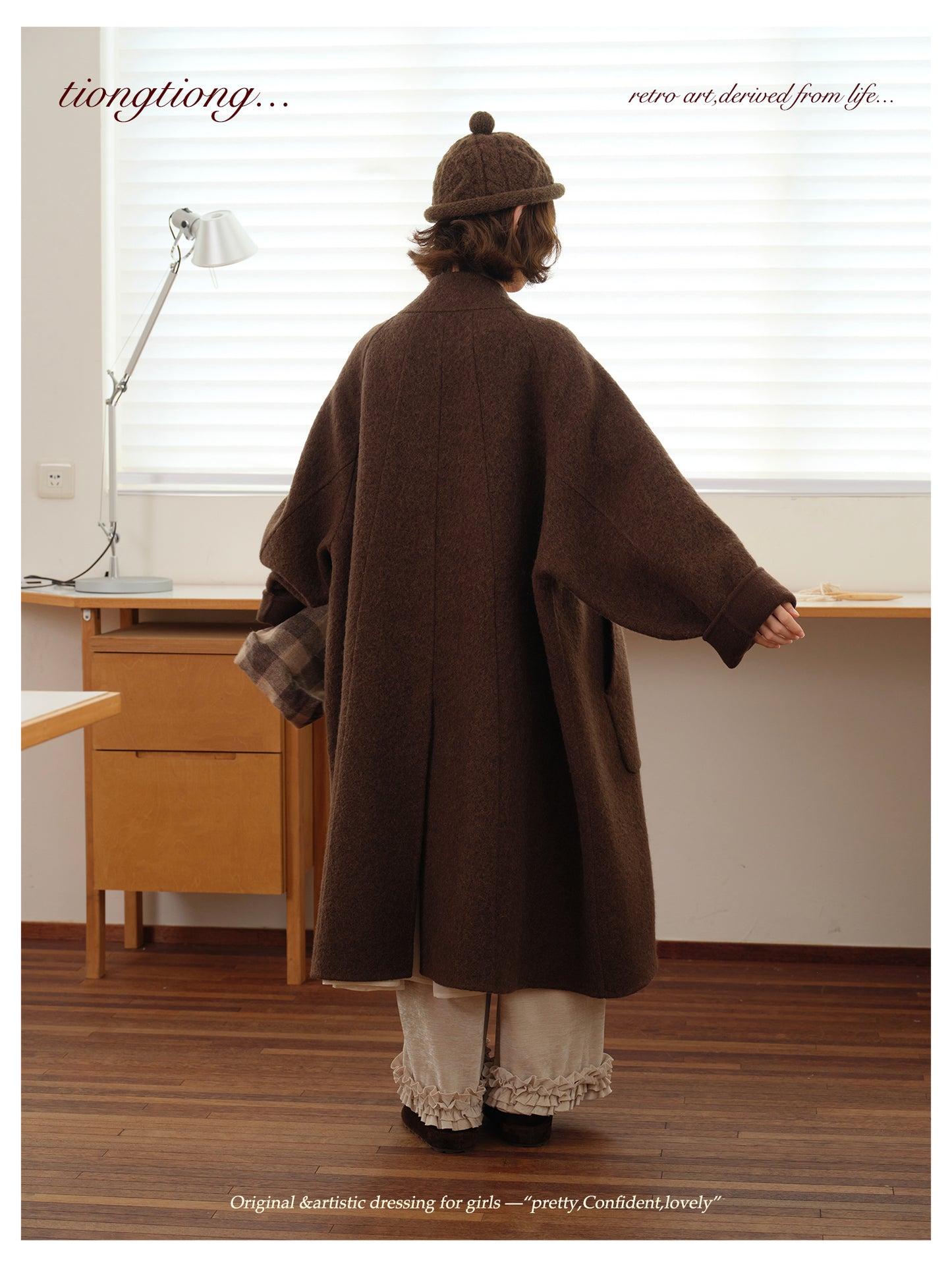 ◇ダブルフェイスウールで暖か ラグランスリーブゆったり コート◇