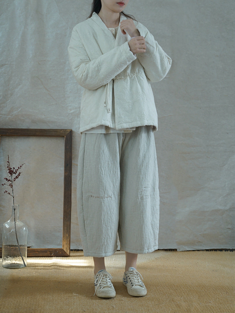 ◇ジャガードコットン中綿ノーカラージャケット◇