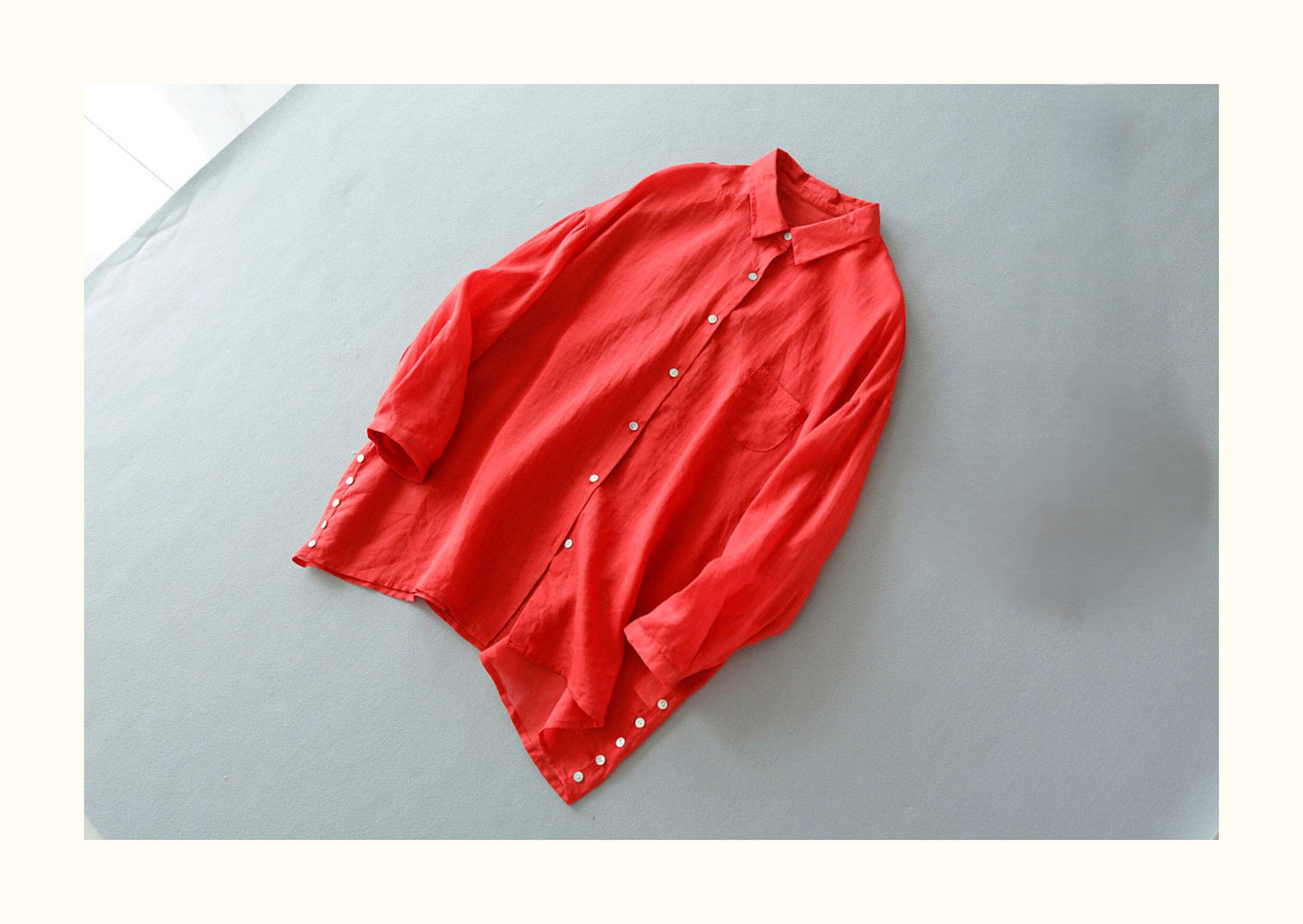 6色展開◇ゆったりシルエット◇ラミー ドロップショルダー 9分丈シャツ ブラウス ◇