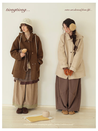 ２色展開◇ダブルフェイスウールで暖かドロップショルダーゆったり ショートコート◇