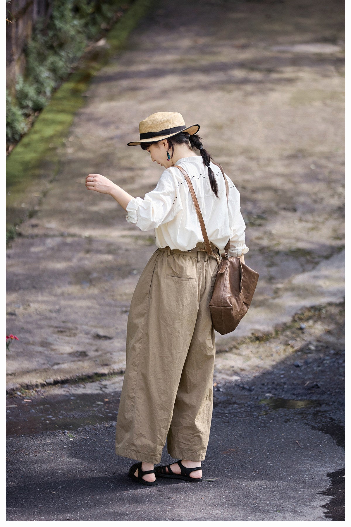 ◇コットン  サスペンダー付きフルレングスワイド イージーパンツ◇S/M/L