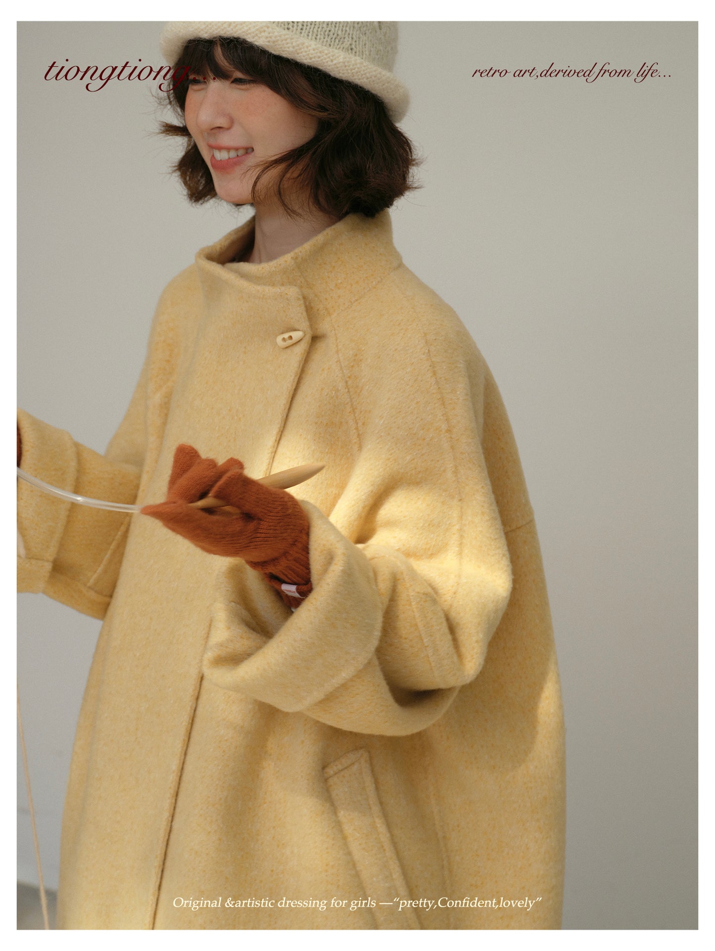 3色展開◇ダブルフェイス ウール×キャメルウールで暖かドロップショルダーゆったりコート◇バッグ付き