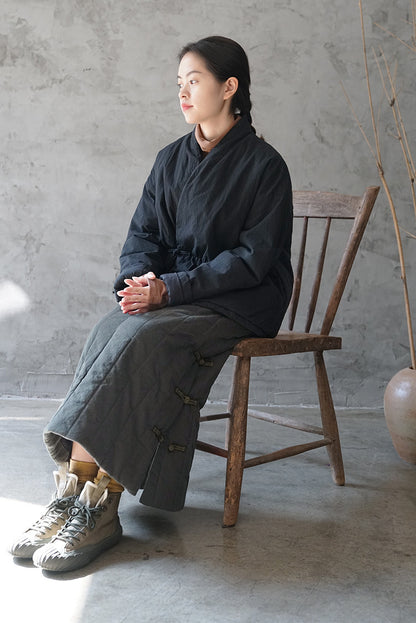 ３色展開◇中綿 ゆったりシルエット ドロップショルダー オリエンタル ノーカラージャケット◇