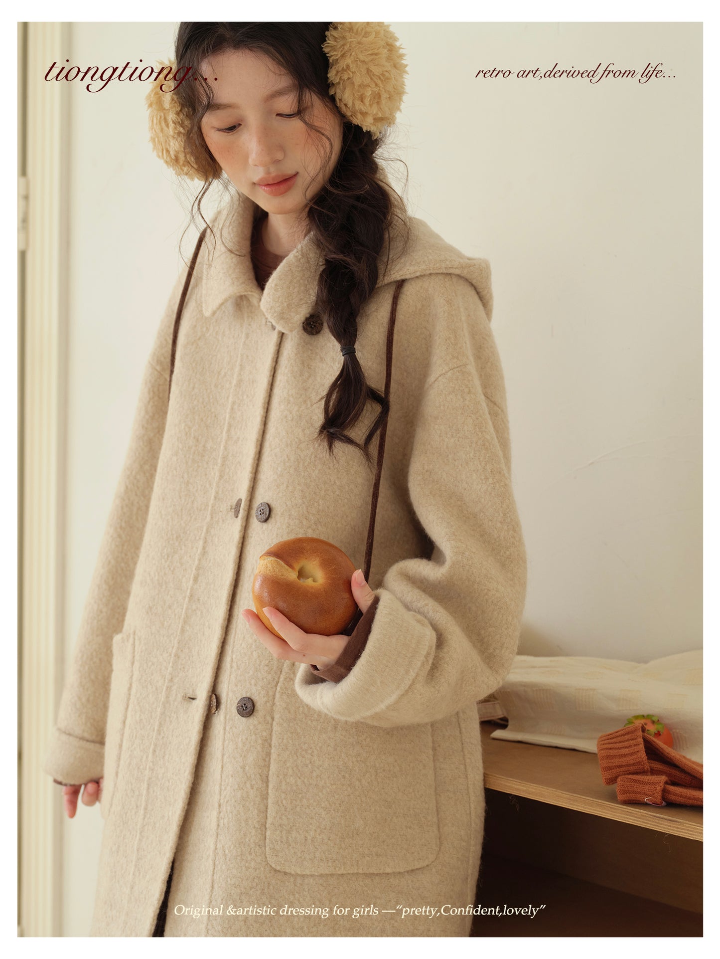 ２色展開◇ダブルフェイスウールで暖かドロップショルダーゆったり ショートコート◇