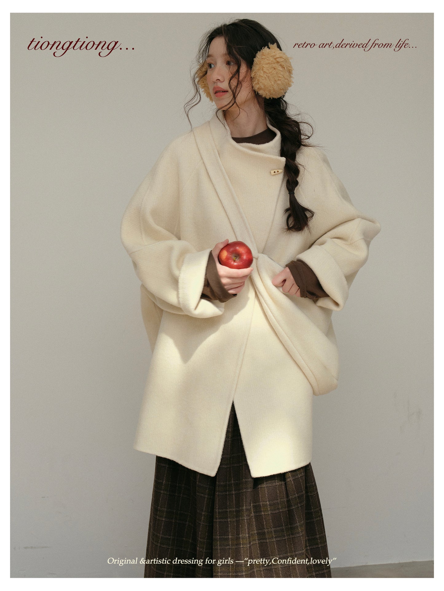 3色展開◇ダブルフェイス ウール×キャメルウールで暖かドロップショルダーゆったりコート◇バッグ付き