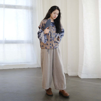 絶妙な色味のボタニックプリント☆ラミー100％で風通し良く夏にピッタリ フレンチスリーブ シャツ☆